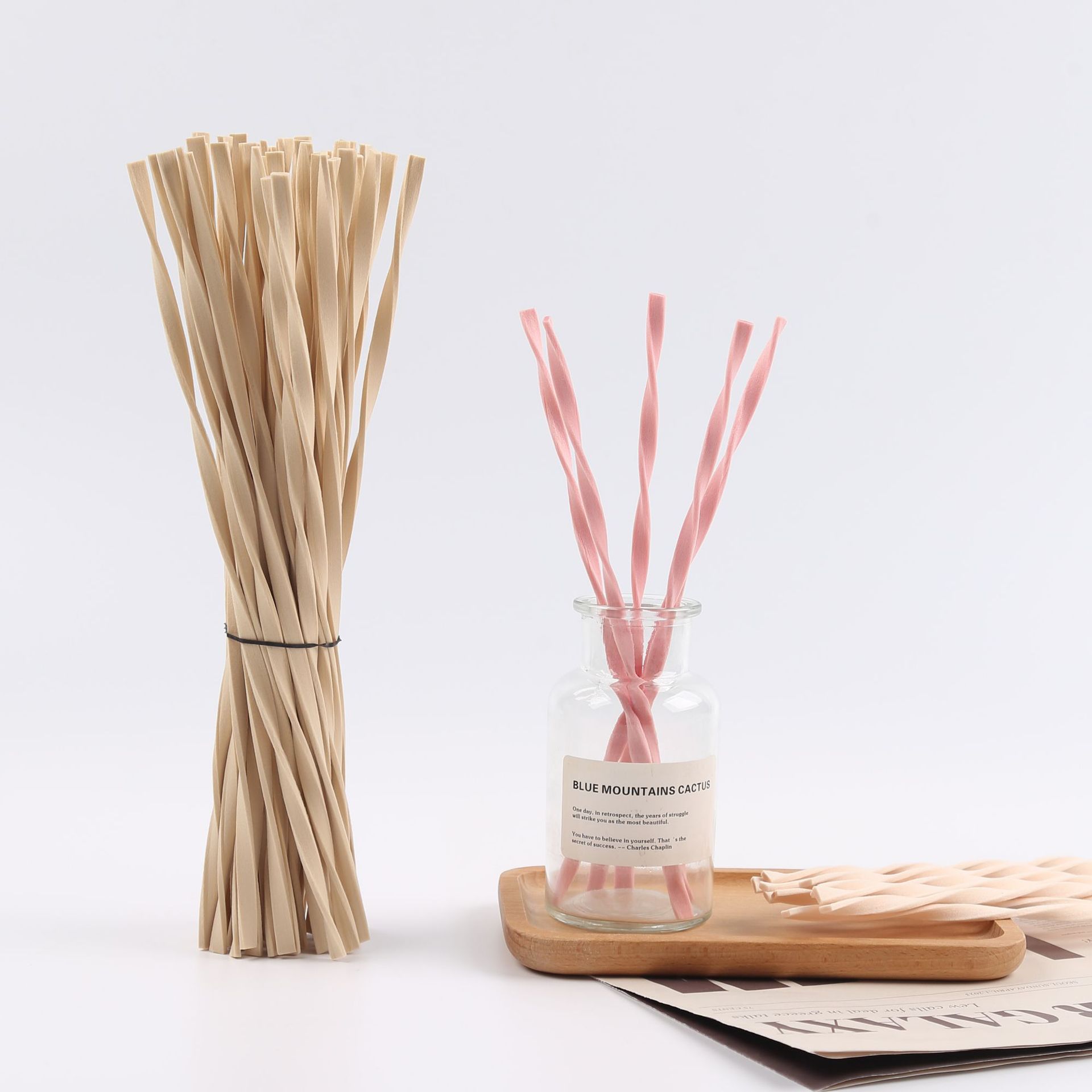 Home Fragrance Stick - 10pcs L30cm Pink/Wood Color Reed Diffuser